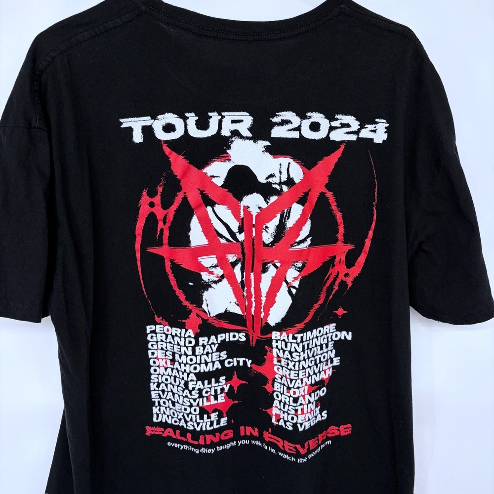 Falling In Reverse 2024 Tour T Shirt Mens XL Black Concert Tee Metal Rock Emo‎ - Picture 4 of 5